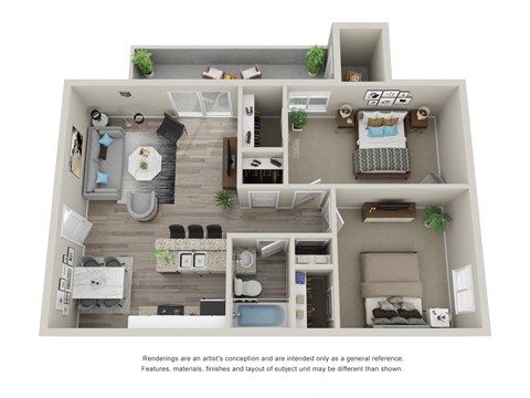 2 Bedroom 1 Bathroom 3D Floor Plan at Saratoga Ridge, Arizona, 85022